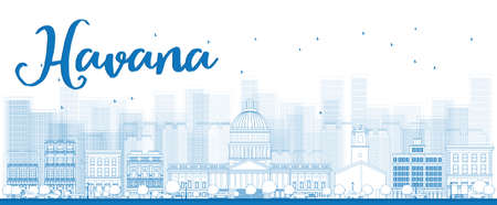 Outline Havana Skyline with Blue Building. Vector Illustrationのイラスト素材