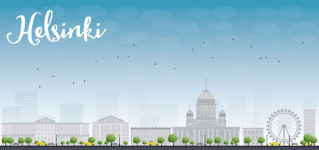 Panorama of Old Town in Helsinki, Finland. Vector Illustrationのイラスト素材