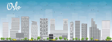 Oslo Skyline with Grey Building and Blue Sky. Vector Illustrationのイラスト素材