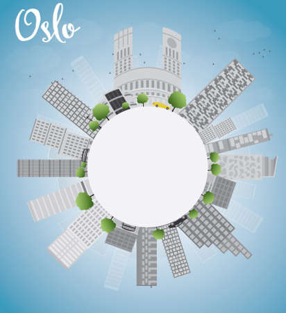 Oslo Skyline with Grey Building, Blue Sky and copy space. Vector Illustrationのイラスト素材
