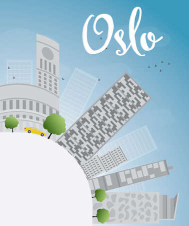 Oslo Skyline with Grey Building, Blue Sky and copy space. Vector Illustrationのイラスト素材