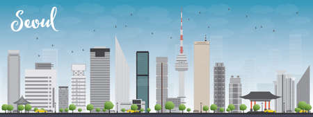 Seoul skyline with grey building and blue sky Vector illustrationのイラスト素材