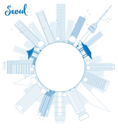 Outline Seoul skyline with blue building and copy space Vector illustrationのイラスト素材