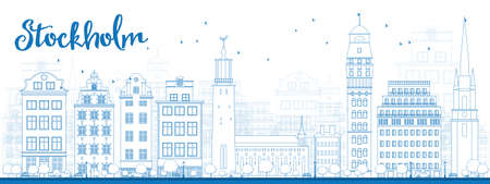 Outline Stockholm Skyline with Blue Buildings. Vector Illustrationのイラスト素材