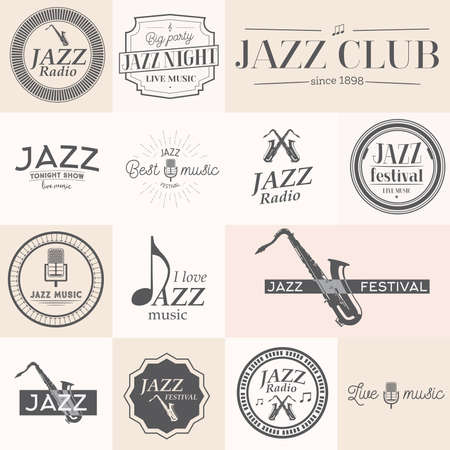 Jazz music stamps and labels. Vector illustrationのイラスト素材