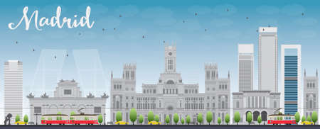 Madrid Skyline with grey buildings and blue sky. Vector illustrationのイラスト素材
