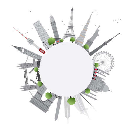 Travel concept around the world with famous international landmarks. Vector illustrationのイラスト素材