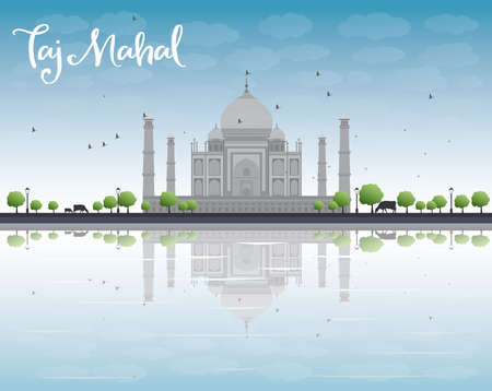 Taj Mahal with Tree and cow. Front view. Vector illustrationのイラスト素材