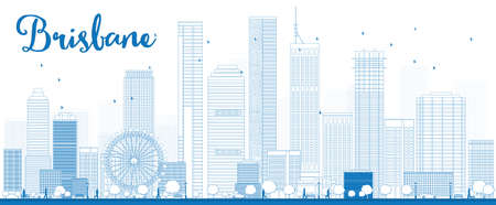 Outline Brisbane skyline with blue building. Vector illustrationのイラスト素材