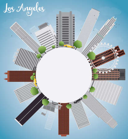 Los Angeles Skyline with Grey Buildings, Blue Sky and copy space. Vector Illustrationのイラスト素材