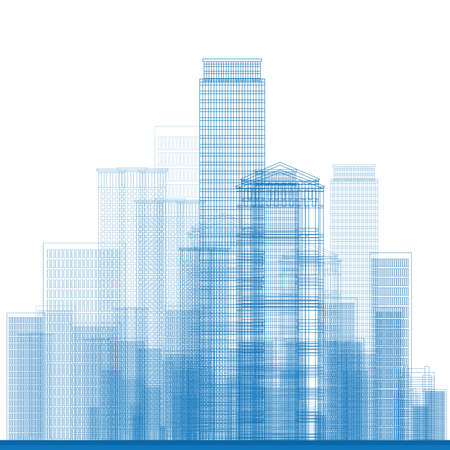 Outline City Skyscrapers in blue color. Vector illustrationのイラスト素材