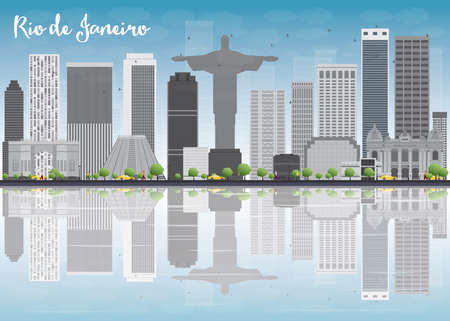 Rio de Janeiro skyline with grey buildings and blue sky. Vector illustrationのイラスト素材