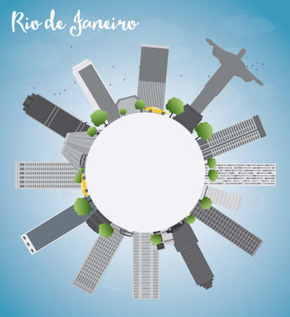 Rio de Janeiro skyline with grey buildings, blue sky and copy space. Vector illustrationのイラスト素材