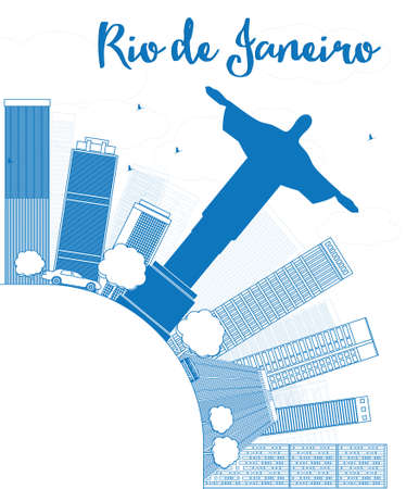 Outline Rio de Janeiro skyline with blue buildings and copy space. Vector illustrationのイラスト素材