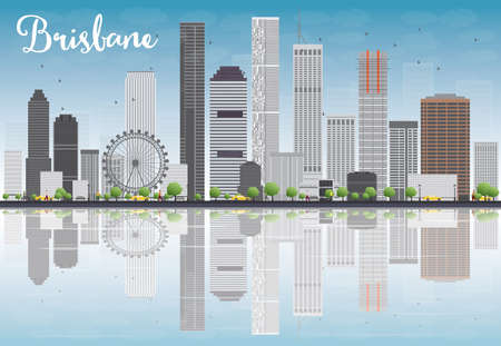 Brisbane skyline with grey building and blue sky. Vector illustrationのイラスト素材