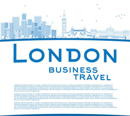 Outline London skyline with skyscrapers, clouds and copy space. Business travel concept Vector illustrationのイラスト素材