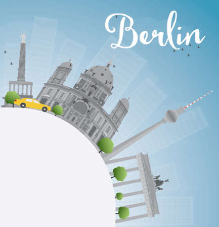Berlin skyline with grey building, blue sky and copy space. Vector illustrationのイラスト素材