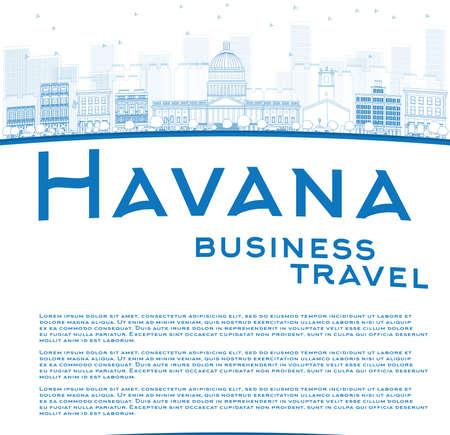 Outline Havana Skyline with Blue Building and copy space. Business travel concept. Vector Illustrationのイラスト素材