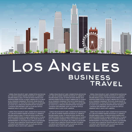 Los Angeles Skyline with Grey Buildings, Blue Sky and copy space. Business travel concept. Vector illustrationのイラスト素材