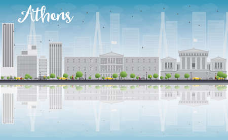 Athens Skyline with Grey Buildings, Blue Sky and reflections. Vector Illustrationのイラスト素材