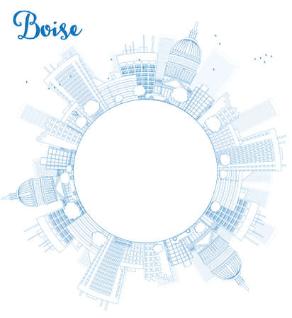 Outline Boise Skyline with Blue Building and copy space. Vector Illustrationのイラスト素材