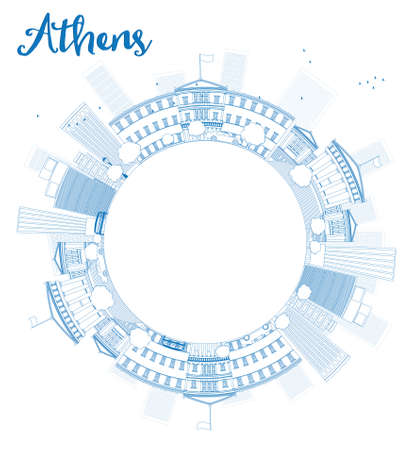 Athens Skyline with Blue Buildings and copy space. Vector Illustrationのイラスト素材
