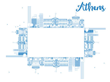 Outline Athens Skyline with Blue Buildings and copy space. Vector Illustrationのイラスト素材