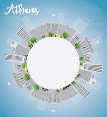 Athens Skyline with Grey Buildings, Blue Sky and copy space. Vector Illustrationのイラスト素材