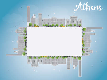 Athens Skyline with Grey Buildings, Blue Sky and copy space. Vector Illustrationのイラスト素材
