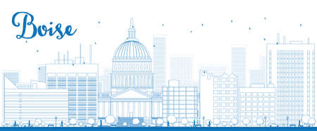 Outline Boise Skyline with Blue Building. Vector Illustrationのイラスト素材