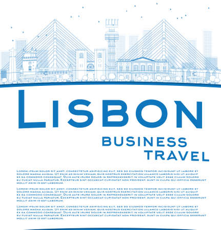 Outline Lisbon city skyline with blue buildings and copy space. Business travel concept. Vector illustrationのイラスト素材