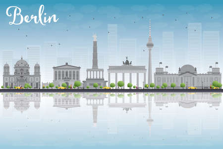 Berlin skyline with grey building, blue sky and reflections. Vector illustrationのイラスト素材