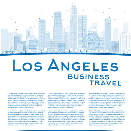 Outline Los Angeles Skyline with Blue Buildings and copy space. Business travel concept. Vector illustrationのイラスト素材
