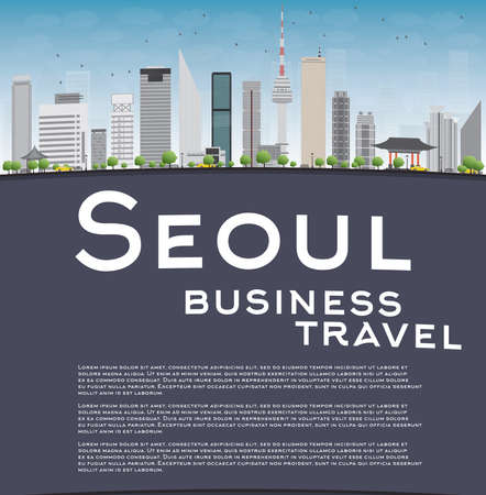 Seoul skyline with grey building, blue sky and copy space. Business travel concept. Vector illustrationのイラスト素材
