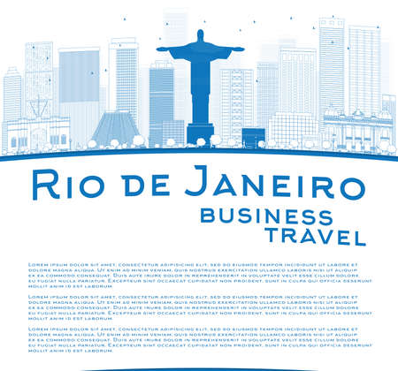Outline Rio de Janeiro skyline with blue buildings and place for text. Business travel concept. Vector illustrationのイラスト素材