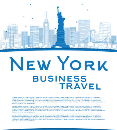 Outline New York city skyline with blue buildings and copy space. Business travel concept. Vector illustrationのイラスト素材