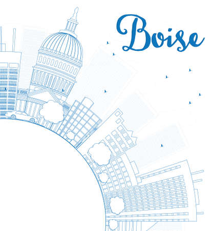 Outline Boise Skyline with Blue Building and copy space. Vector Illustrationのイラスト素材