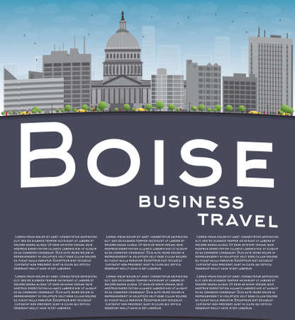 Boise Skyline with Grey Building, Blue Sky and copy space. Business travel concept. Vector Illustrationのイラスト素材