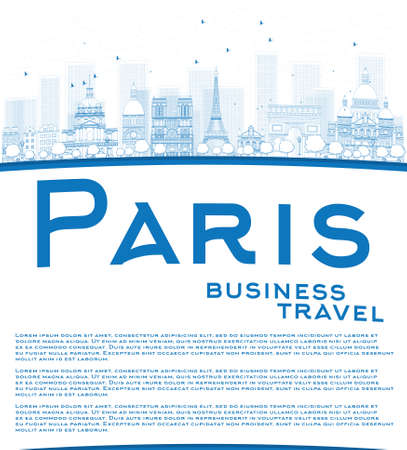 Outline Paris skyline with blue landmarks and copy space. Business travel concept. Vector illustrationのイラスト素材