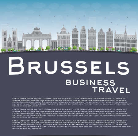 Brussels skyline with grey building, blue sky and copy space. Business travel concept. Vector illustrationのイラスト素材