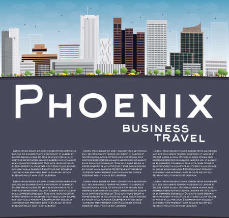 Phoenix Skyline with Grey Buildings, Blue Sky and copy space. Business travel concept. Vector Illustrationのイラスト素材