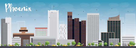 Phoenix Skyline with Grey Buildings and Blue Sky. Vector Illustrationのイラスト素材