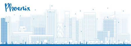 Outline Phoenix Skyline with Blue Buildings. Vector Illustrationのイラスト素材