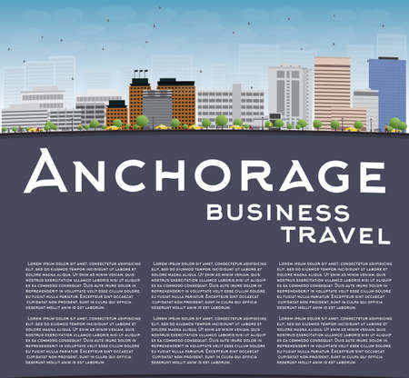 Anchorage (Alaska) Skyline with Grey Buildings, Blue Sky and copy space. Business travel concept. Vector Illustrationのイラスト素材