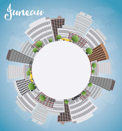Juneau (Alaska) Skyline with Grey Building, Blue Sky and copy space. Vector Illustrationのイラスト素材