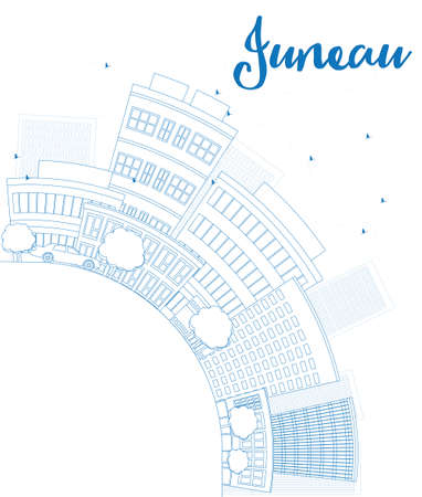 Outline Juneau (Alaska) Skyline with Blue Building and copy space. Vector Illustrationのイラスト素材