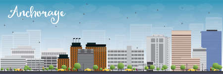Anchorage (Alaska) Skyline with Grey Buildings and Blue Sky. Vector Illustrationのイラスト素材