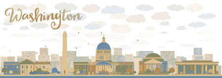 Washington DC city skyline. Vector illustration with cloud and skyのイラスト素材