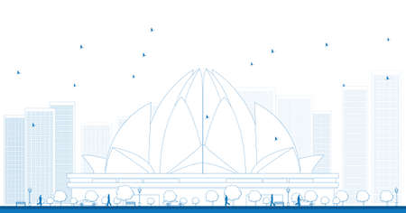 Outline The Lotus Temple, located in New Delhi, India, is a Bahai House of Worship. Vector Illustrationのイラスト素材