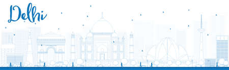 Outline Delhi skyline with blue landmarks. Vector illustrationのイラスト素材
